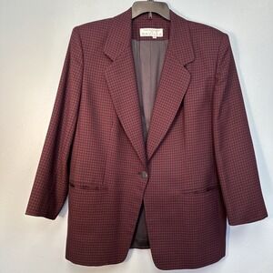 Vintage Rena Rowan for Saville Size 14 Women's Houndstooth Burgundy Blazer